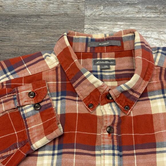 Eddie Bauer Tartan Plaid Mens 2XL Relaxed Chest Pocket Button Down Flannel Shirt - Picture 1 of 12